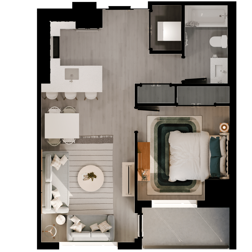The Alcona 1 Bedroom Floorplan